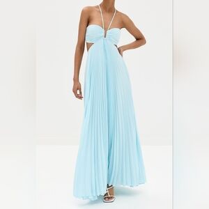 A.L.C. Light Blue Pleated Halter Maxi Dress